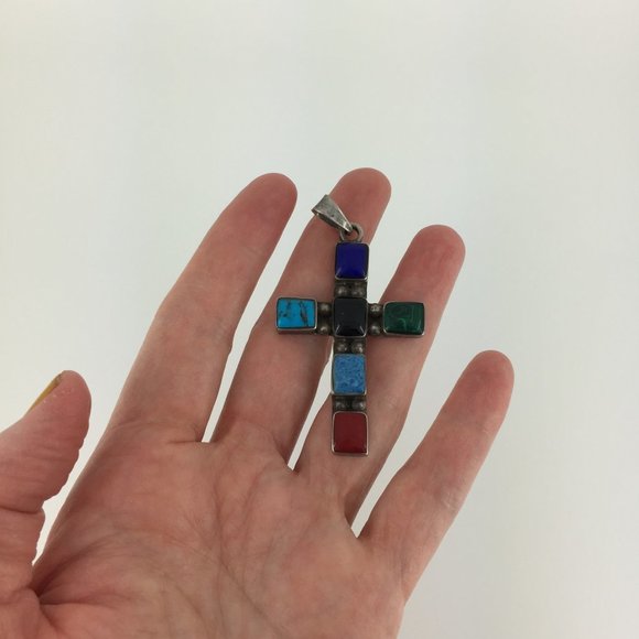 VINTAGE . NATIVE AMERICAN CROSS . 925 STERLING - Picture 3 of 16